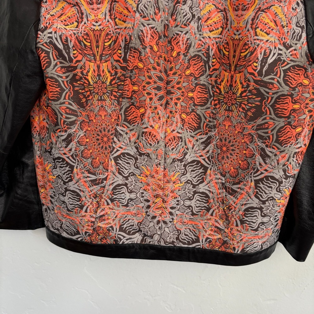 Helmut Lang Lamb Leather Jacket Women Size 2 Black Neon Jacquard - Picture 11 of 11